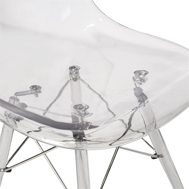Pemberly Row Dining Side Chair With Acrylic Eiffel Base in Clear Set of 2