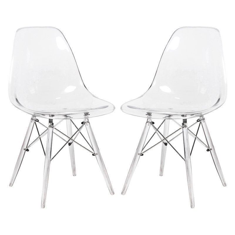 Pemberly Row Dining Side Chair With Acrylic Eiffel Base in Clear Set of 2