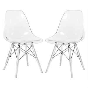 Pemberly Row Dining Side Chair With Acrylic Eiffel Base in Clear Set of 2