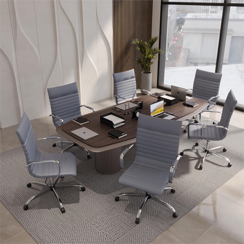 Pemberly Row High Back Leatherette Executive Swivel Office Chair in Gray