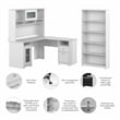 Pemberly Row Engineered Wood 60W L Desk with Hutch and 5 Shelf Bookcase in White