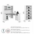 Pemberly Row Engineered Wood 60W L Desk with Hutch and 5 Shelf Bookcase in White