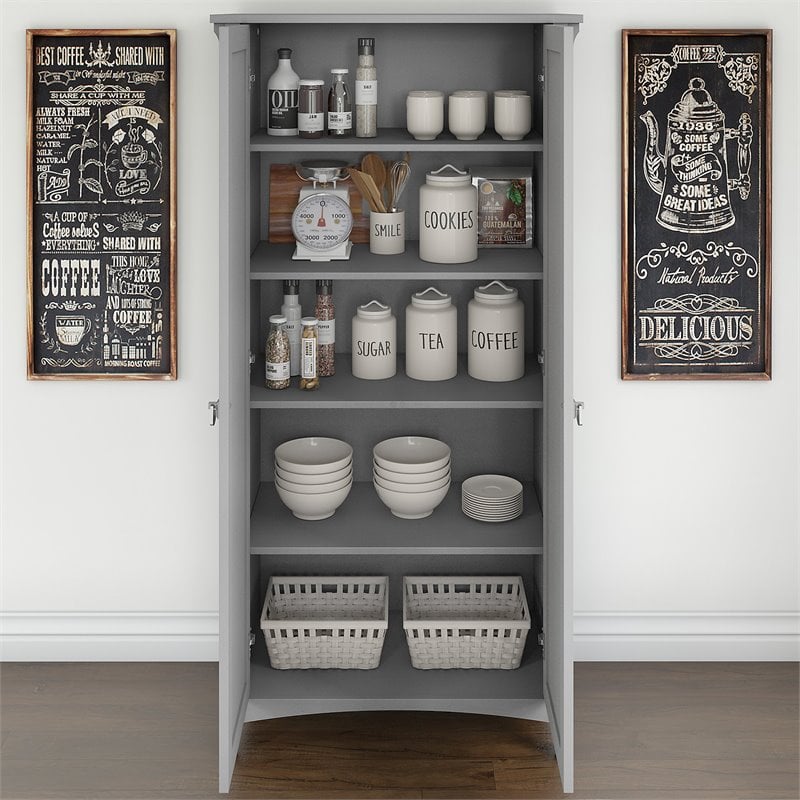 Pemberly Row Kitchen Pantry Cabinet with Doors in Cape Cod Gray