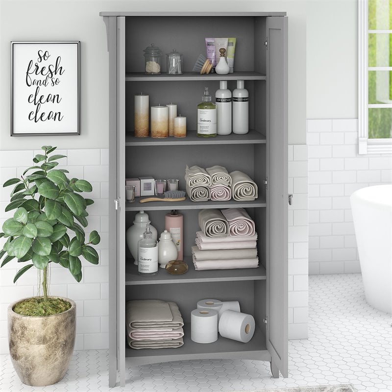 Pemberly Row Bathroom Storage Cabinet with Doors in Cape Cod Gray