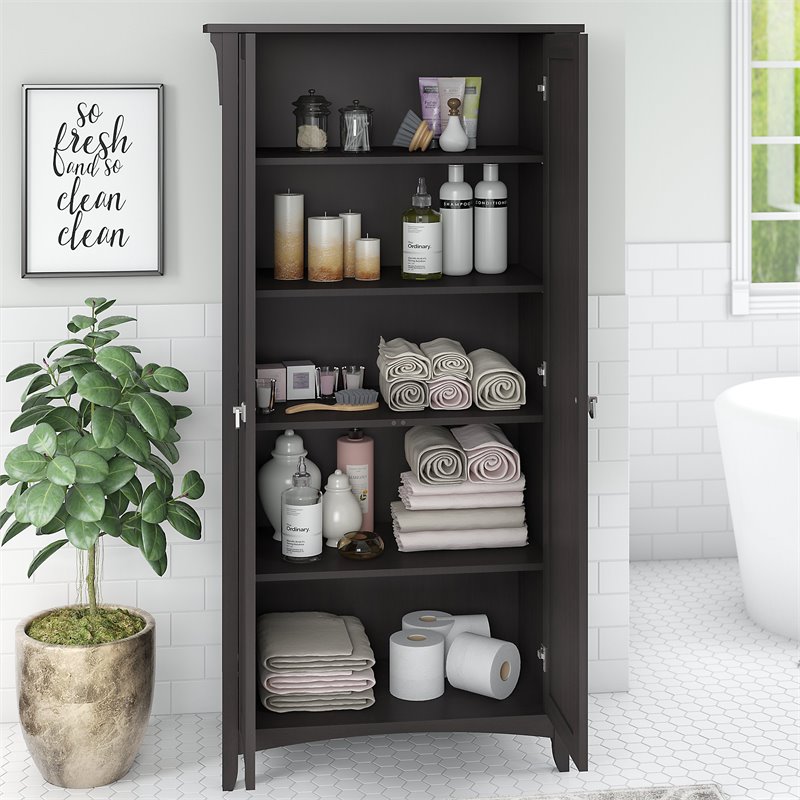 Pemberly Row Bathroom Storage Cabinet with Doors in Vintage Black