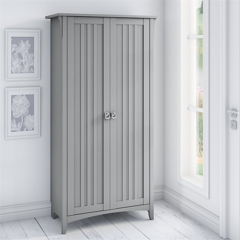 Pemberly Row Tall Storage Cabinet with Doors in Cape Cod Gray