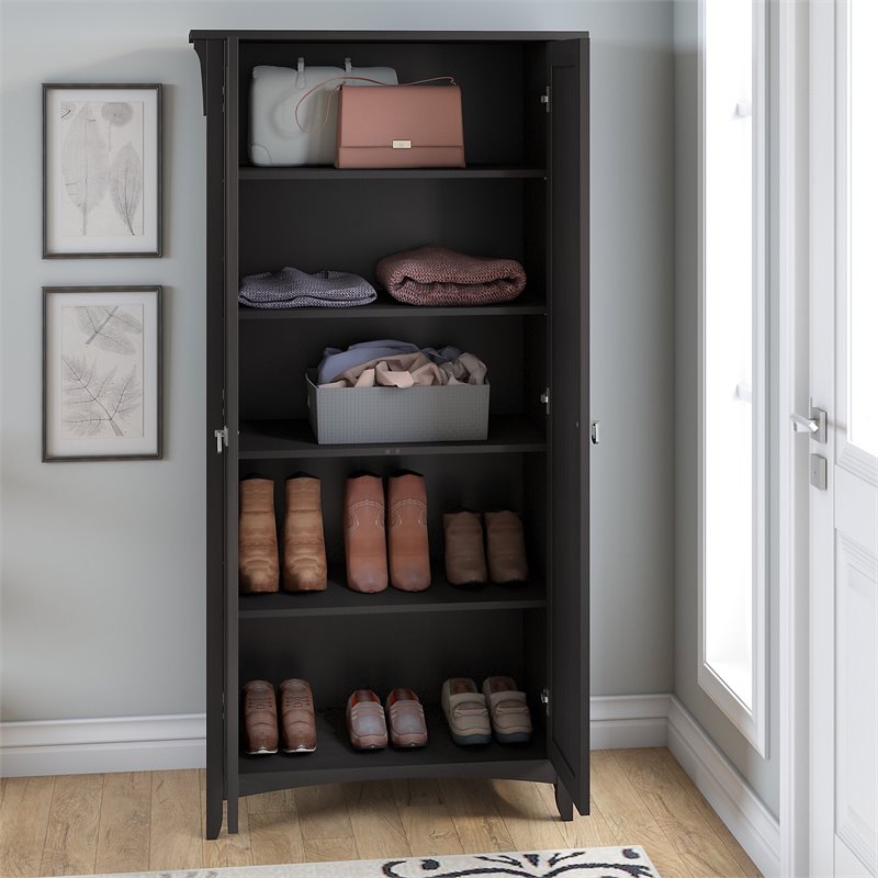 Pemberly Row Tall Storage Cabinet with Doors in Vintage Black