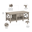 Pemberly Row Coffee Table with Storage in Washed Gray - Engineered Wood
