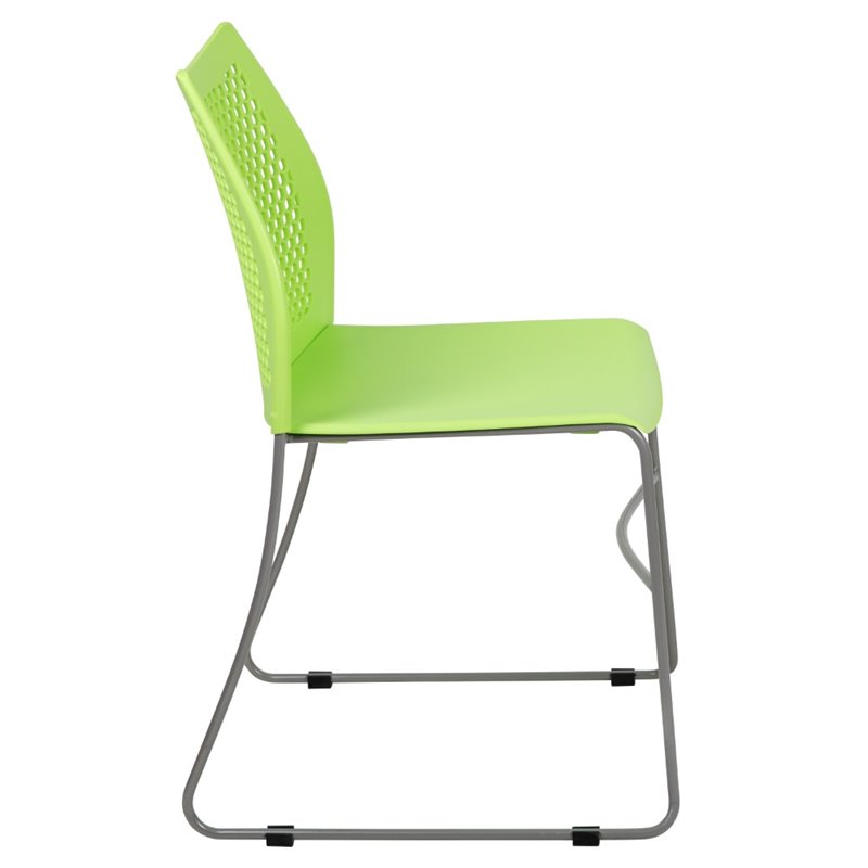 Pemberly Row Perforated Plastic Sled Base Stacking Chair in Green