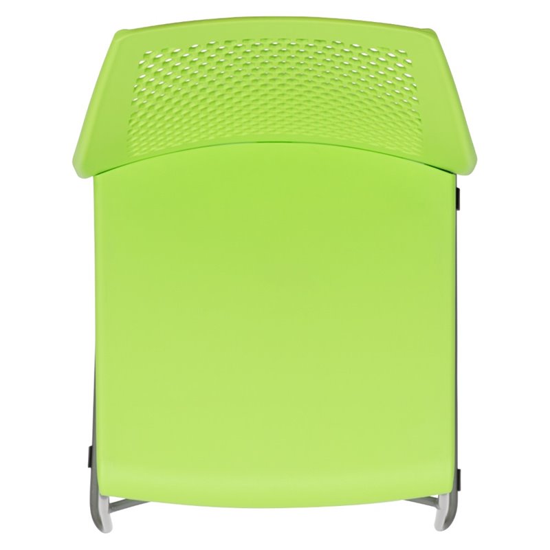 Pemberly Row Perforated Plastic Sled Base Stacking Chair in Green