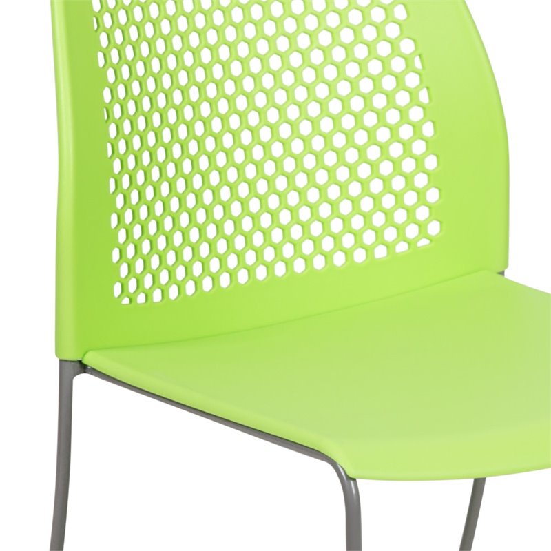 Pemberly Row Perforated Plastic Sled Base Stacking Chair in Green
