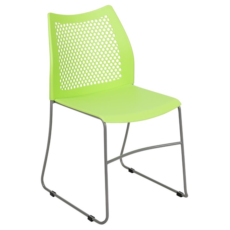 Pemberly Row Perforated Plastic Sled Base Stacking Chair in Green