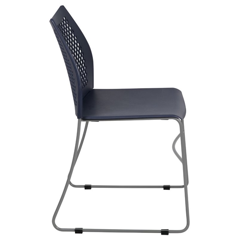 Pemberly Row Perforated Plastic Sled Base Stacking Chair in Navy
