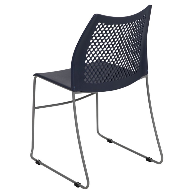 Pemberly Row Perforated Plastic Sled Base Stacking Chair in Navy