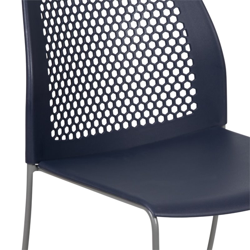 Pemberly Row Perforated Plastic Sled Base Stacking Chair in Navy