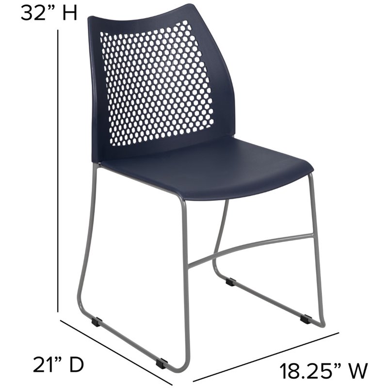 Pemberly Row Perforated Plastic Sled Base Stacking Chair in Navy