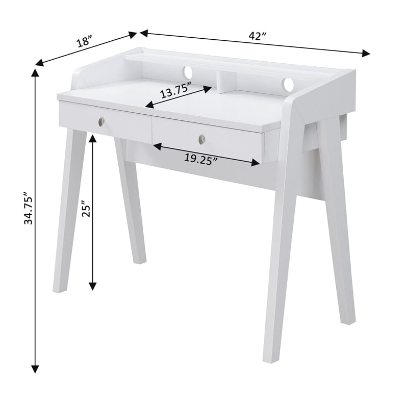 Pemberly Row Modern Deluxe Two-Drawer Desk in White Wood Finish