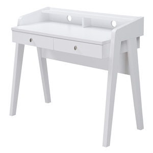 Pemberly Row Modern Deluxe Two-Drawer Desk in White Wood Finish