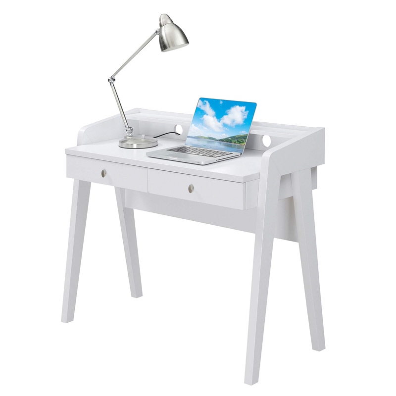 Pemberly Row Modern Deluxe Two-Drawer Desk in White Wood Finish