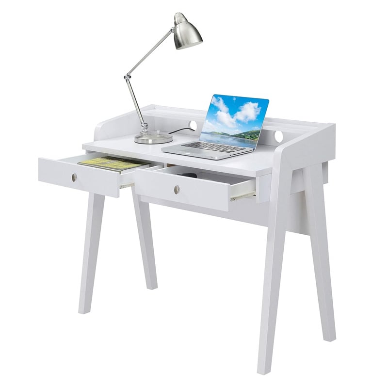 Pemberly Row Modern Deluxe Two-Drawer Desk in White Wood Finish