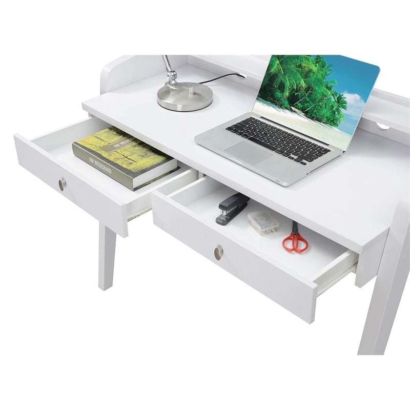 Pemberly Row Modern Deluxe Two-Drawer Desk in White Wood Finish