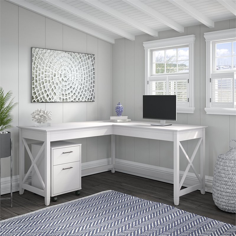 Pemberly Row 60W L Shaped Desk with 2 Drawer Mobile File Cabinet