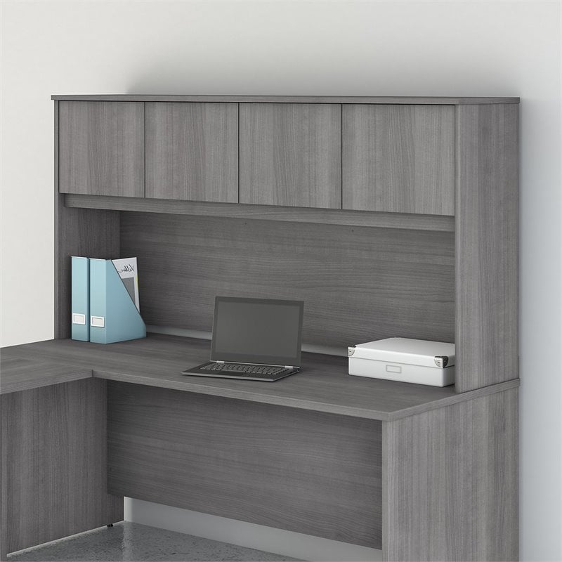 Pemberly Row Modern 72W Hutch in Platinum Gray - Engineered Wood