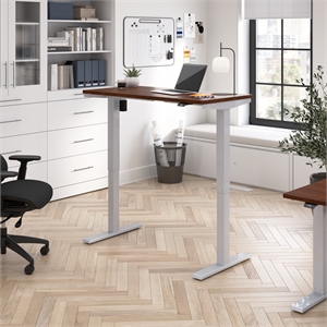 Pemberly Row 48W Height Adjustable Desk in Hansen Cherry - Engineered Wood
