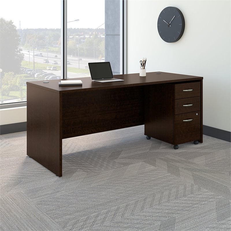 Pemberly Row Engineered Wood 72W x 30D Office Desk with Drawers in Mocha Cherry