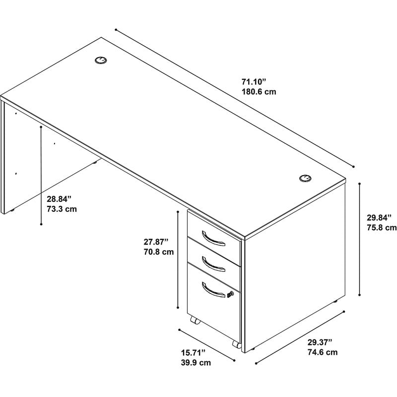 Pemberly Row Engineered Wood 72W x 30D Office Desk with Drawers in Mocha Cherry
