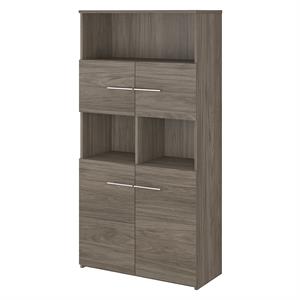 Pemberly Row 5 Shelf Bookcase with Doors in Modern Hickory - Engineered Wood