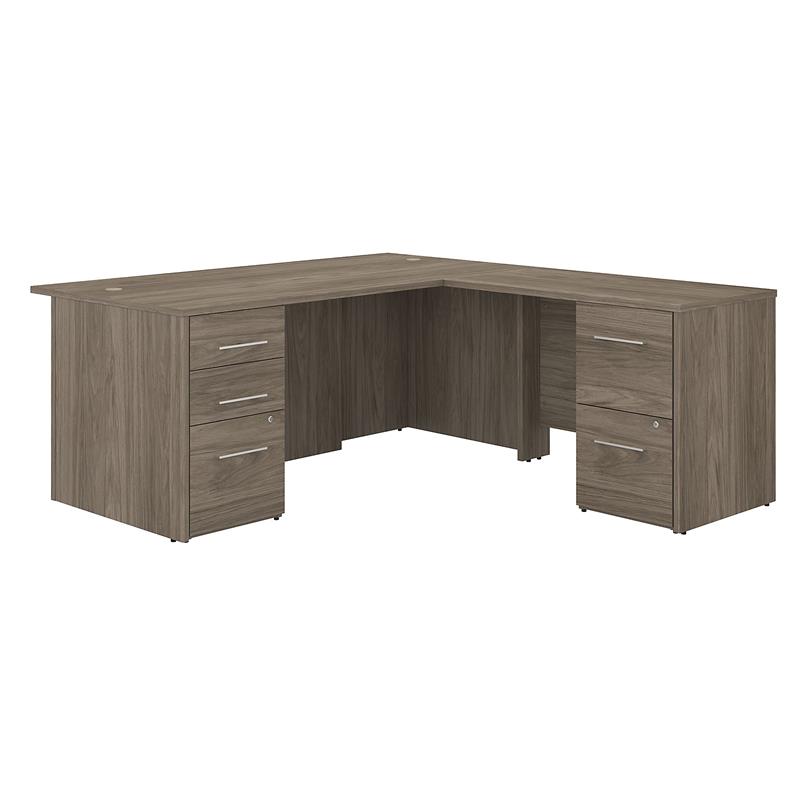 Pemberly Row 72W L Shaped Desk with Drawers in Modern Hickory - Engineered Wood