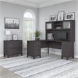 Pemberly Row 60W L Desk with Hutch & File Cabinet in Storm Gray