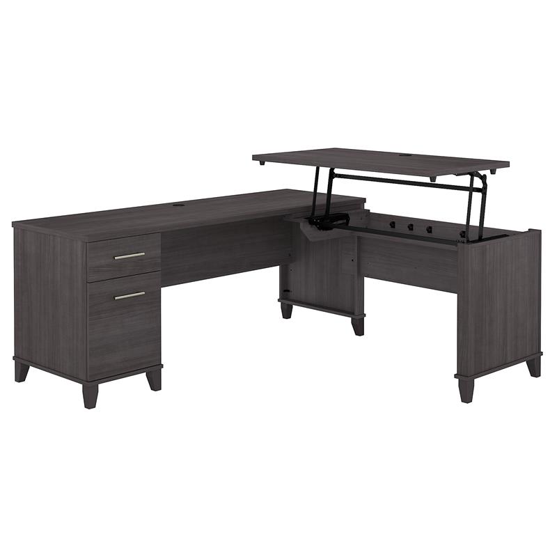 Pemberly Row Modern 72W Sit to Stand L Shaped Desk in Storm Gray
