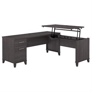 Pemberly Row Modern 72W Sit to Stand L Shaped Desk in Storm Gray