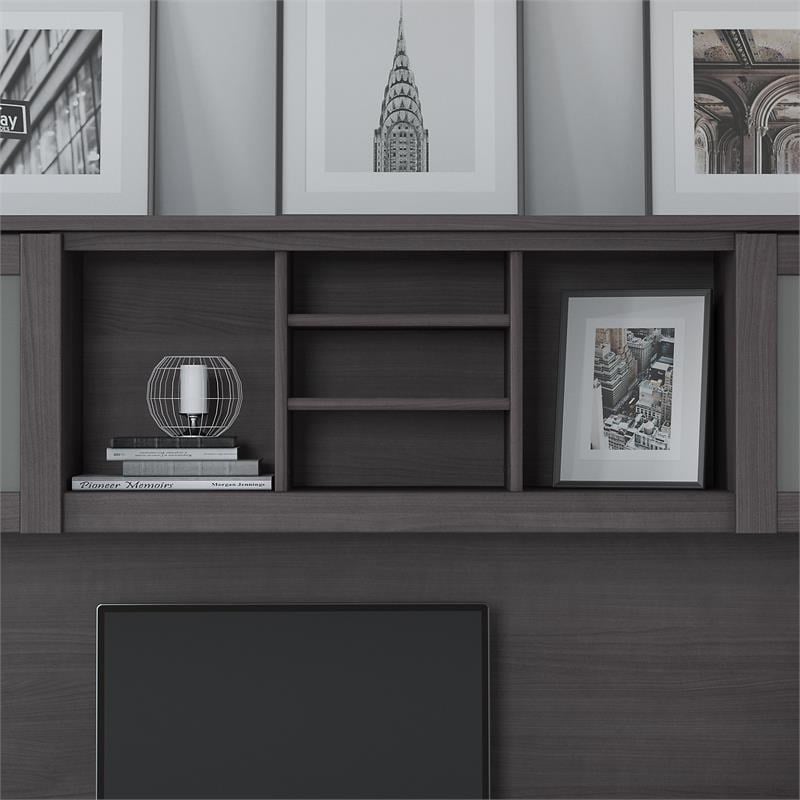 Pemberly Row Contemporary 72W Desk Hutch in Storm Gray Finish