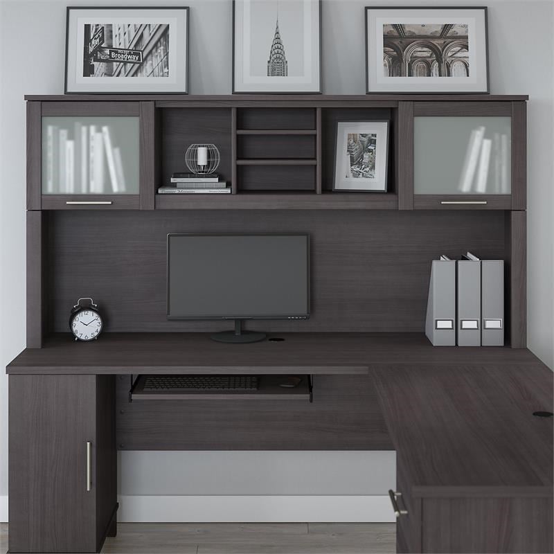Pemberly Row Contemporary 72W Desk Hutch in Storm Gray Finish