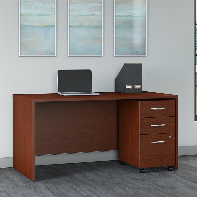 Pemberly Row 60W Office Desk with Drawers in Mahogany - Engineered Wood