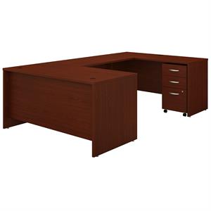 Pemberly Row 60W U Shaped Desk with Drawers in Mahogany - Engineered Wood