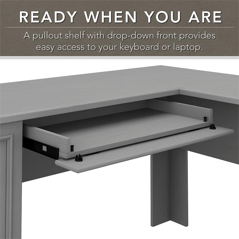 Pemberly Row 60W L Shaped Desk with Storage in Cape Cod Gray