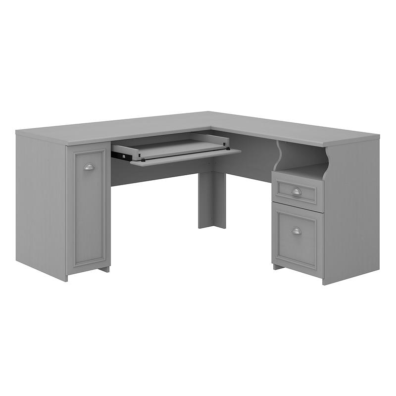 Pemberly Row 60W L Shaped Desk with Storage in Cape Cod Gray
