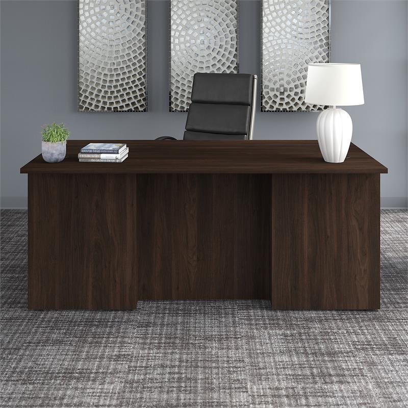 Pemberly Row 72W x 36D Executive Desk in Black Walnut - Engineered Wood