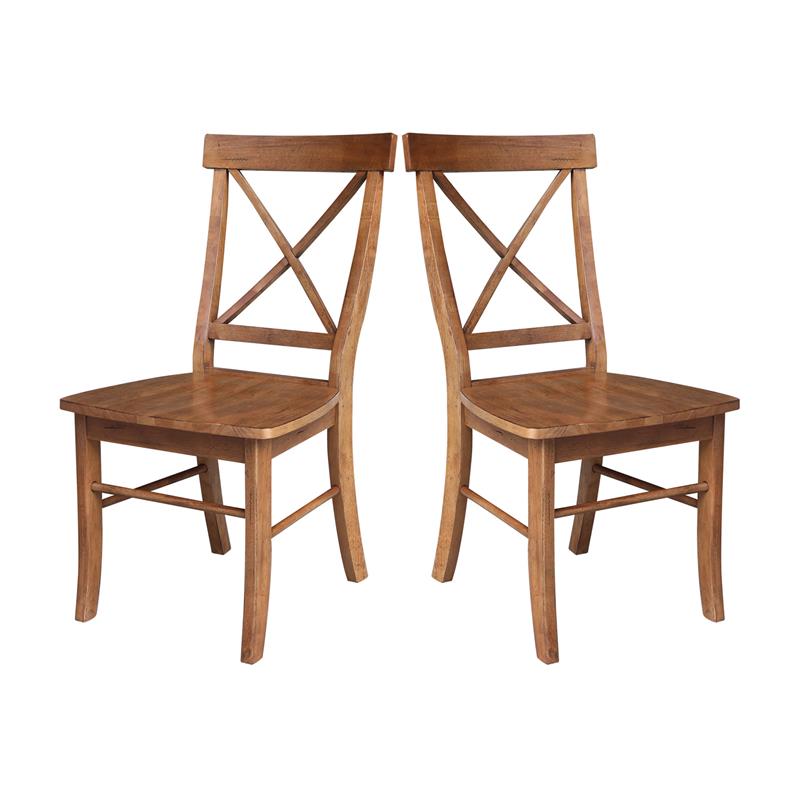 Pemberly Row Set of Two Solid Wood X-Back Chairs in Distressed Oak