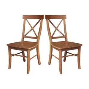 Pemberly Row Set of Two Solid Wood X-Back Chairs in Distressed Oak