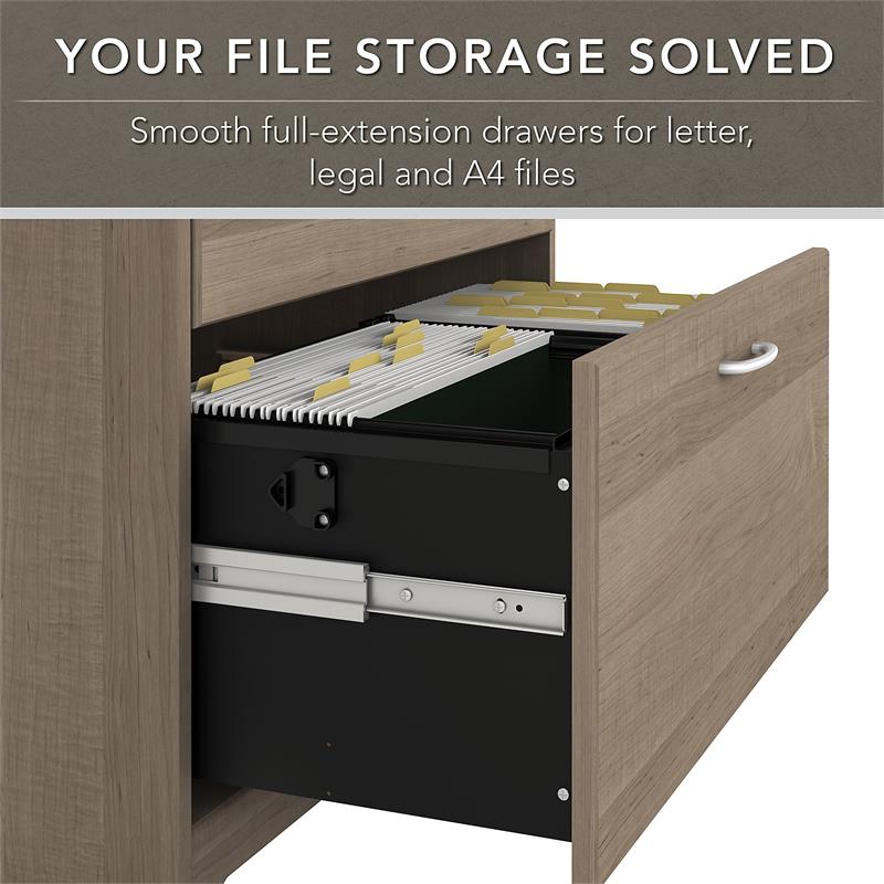 Pemberly Row L Shaped Desk with Hutch & File Cabinet in Ash Gray