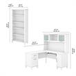 Pemberly Row Engineered Wood 60W L Shaped Desk with Hutch and Bookcase in White