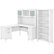 Pemberly Row Engineered Wood 60W L Shaped Desk with Hutch and Bookcase in White