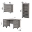Pemberly Row Wood 60W Office Desk with File Cabinet & Bookcase in Gray