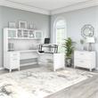 Pemberly Row Wood Sit-Stand L Desk with Hutch and File Cabinet in White