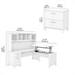 Pemberly Row Wood Sit-Stand L Desk with Hutch and File Cabinet in White